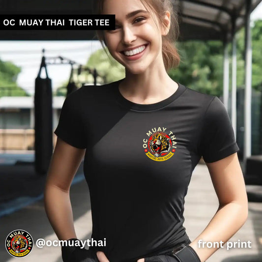 OC Muay Thai Bold Tiger Tattoo Style T-Shirt - Multicolor Front and Back Print Tee