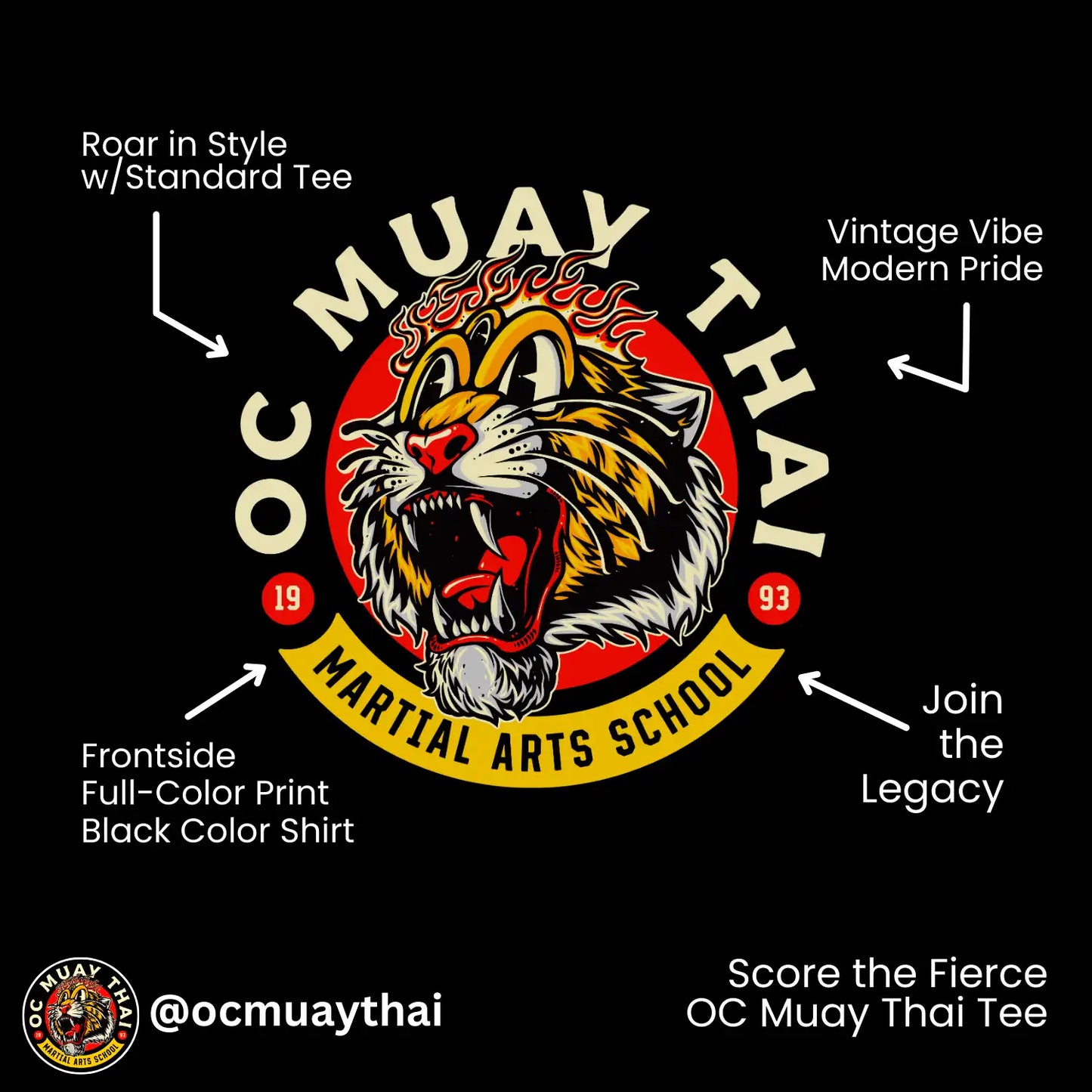 OC Muay Thai Tiger Tattoo Style T-Shirt - Multicolor Front Print Tee